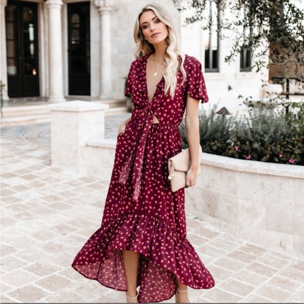 New Vici Maxi Plunge Tie Front High-Low Sundress - Picture 6 of 8